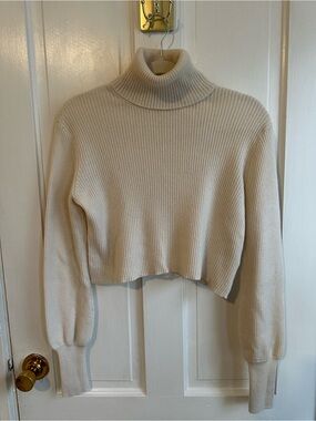 Reformation Luisa Cropped Turtleneck Ribbed Sweater - Cream
